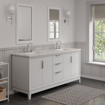 Elizabeth 72 in. Pure White With Carrara White Marble Vanity Top With Ceramics White Basins | Water Creation