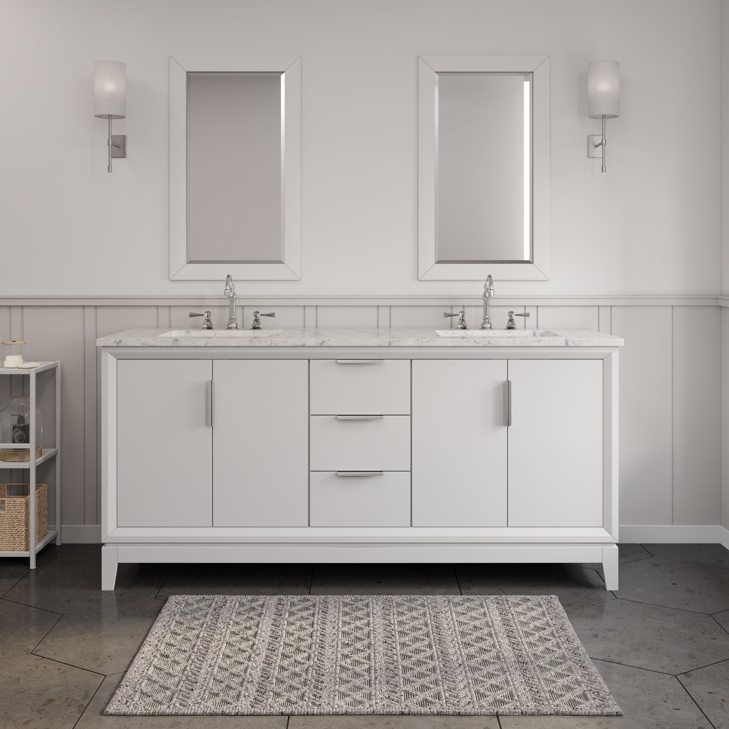 Elizabeth 72 in. Pure White With Carrara White Marble Vanity Top With Ceramics White Basins | Water Creation