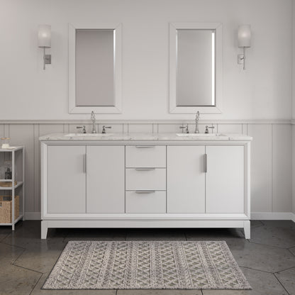 Elizabeth 72 in. Pure White With Carrara White Marble Vanity Top With Ceramics White Basins | Water Creation