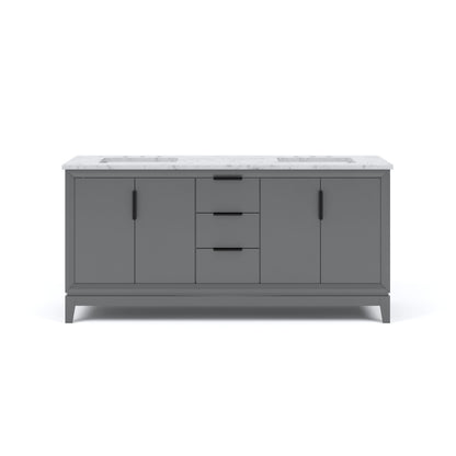 Elizabeth 72 in. Cashmere Grey With Carrara White Marble Vanity Top With Ceramics White Basins | Water Creation