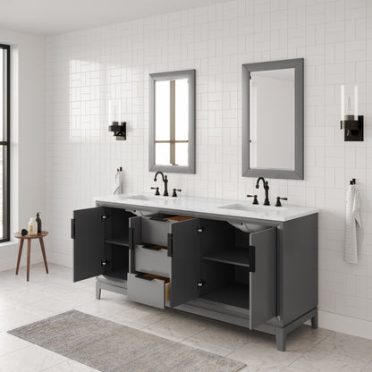 Elizabeth 72 in. Cashmere Grey With Carrara White Marble Vanity Top With Ceramics White Basins | Water Creation