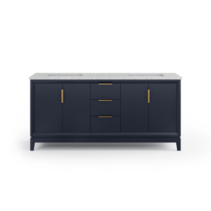 Elizabeth 72 in. Monarch Blue With Carrara White Marble Vanity Top With Ceramics White Basins | Water Creation