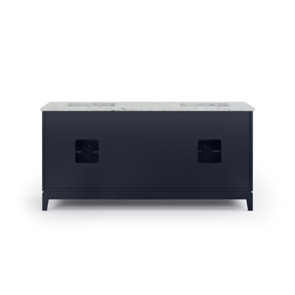 Elizabeth 72 in. Monarch Blue With Carrara White Marble Vanity Top With Ceramics White Basins | Water Creation