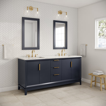 Elizabeth 72 in. Monarch Blue With Carrara White Marble Vanity Top With Ceramics White Basins | Water Creation
