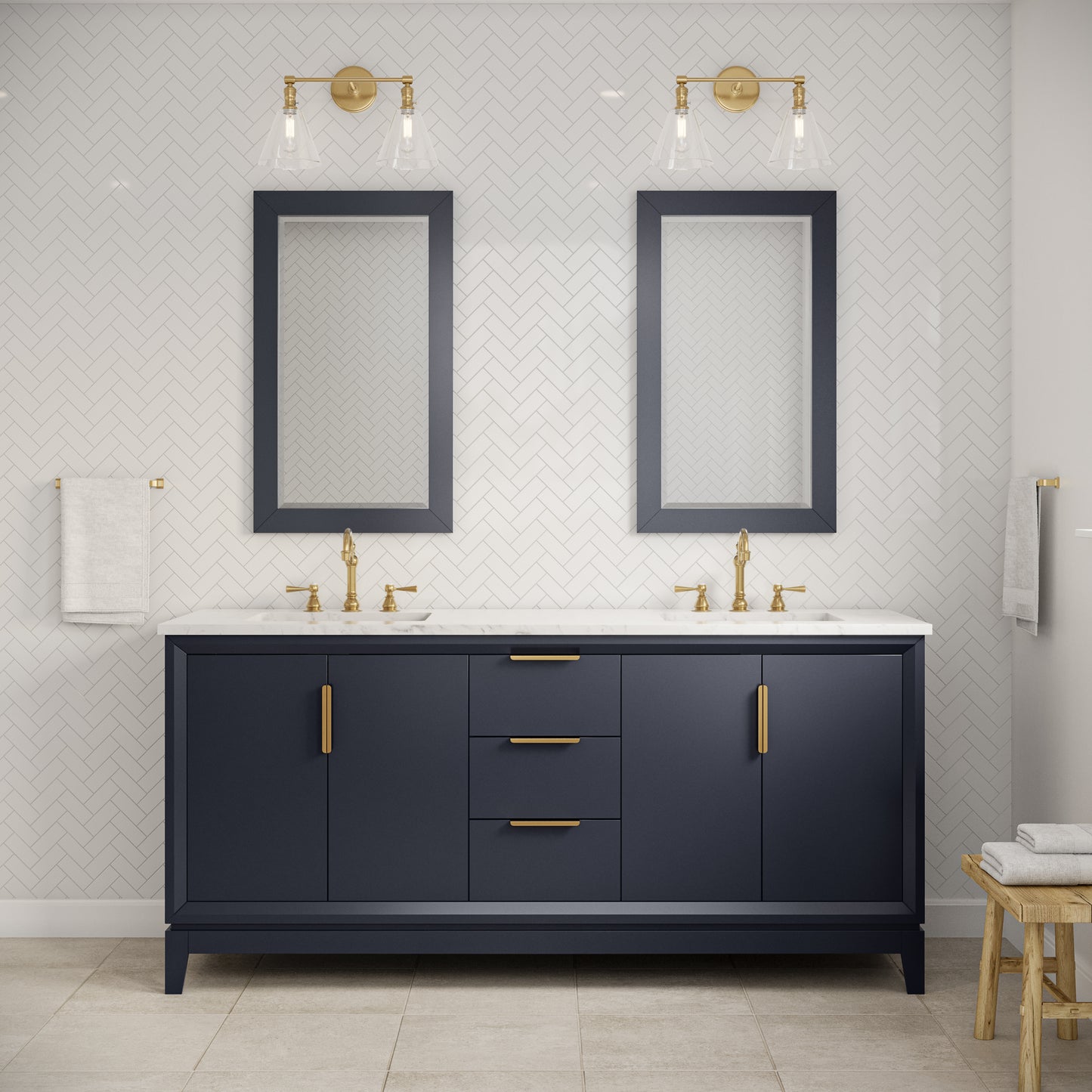 Elizabeth 72 in. Monarch Blue With Carrara White Marble Vanity Top With Ceramics White Basins | Water Creation