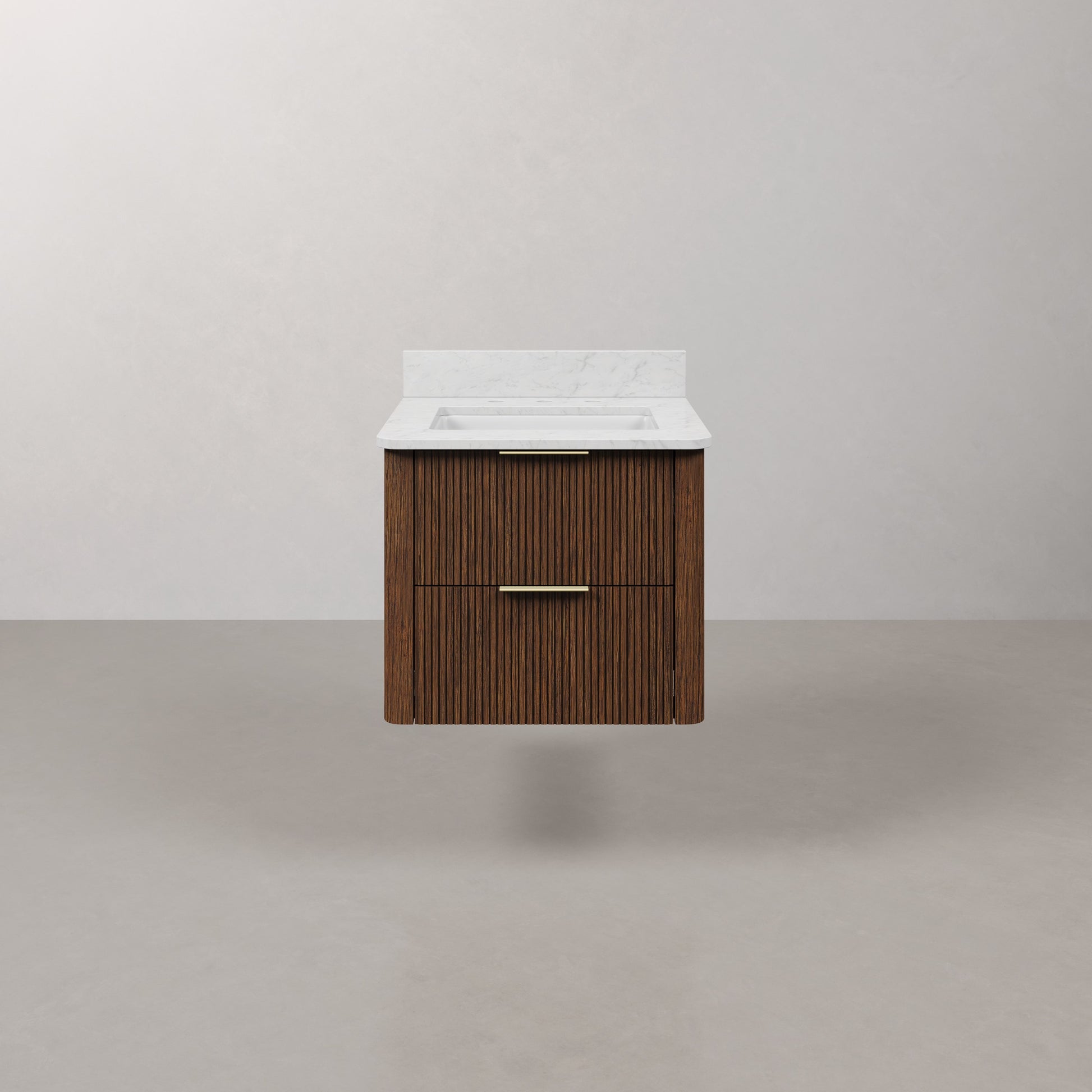 Eureka 24in Single Sink Freestanding Truffle Oak Bath Vanity with Carrara White Engineered Stone Top Pre-Assembled | Water Creation