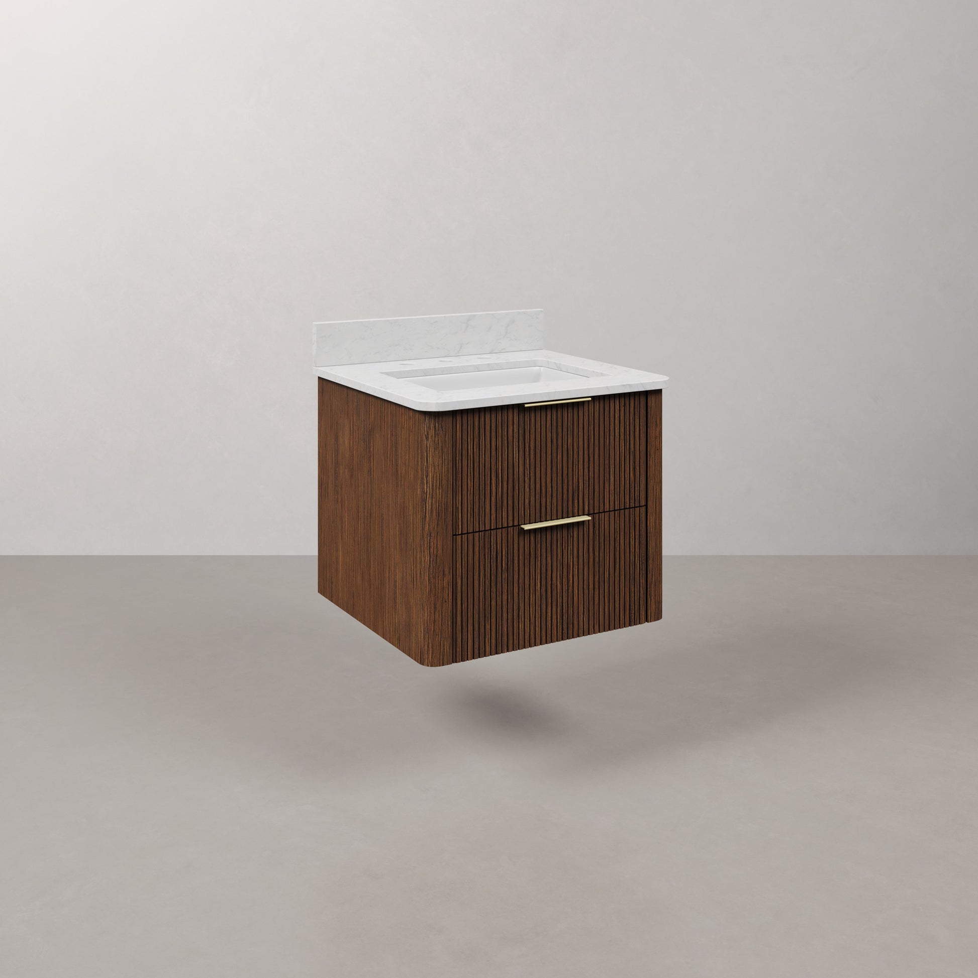 Eureka 24in Single Sink Freestanding Truffle Oak Bath Vanity with Carrara White Engineered Stone Top Pre-Assembled | Water Creation