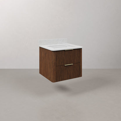 Eureka 24in Single Sink Freestanding Truffle Oak Bath Vanity with Carrara White Engineered Stone Top Pre-Assembled | Water Creation