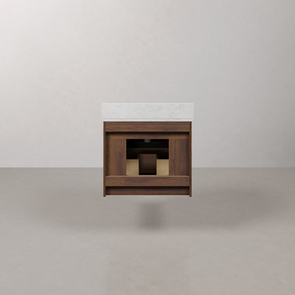 Eureka 24in Single Sink Freestanding Truffle Oak Bath Vanity with Carrara White Engineered Stone Top Pre-Assembled | Water Creation