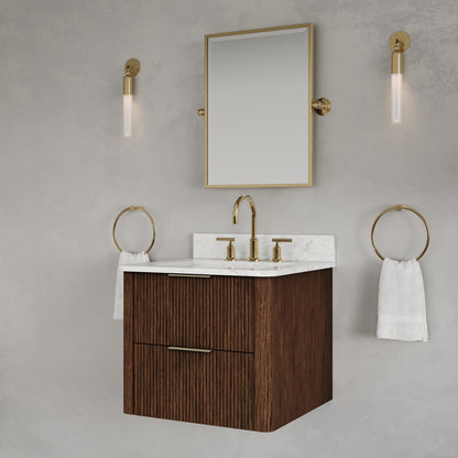 Eureka 24in Single Sink Freestanding Truffle Oak Bath Vanity with Carrara White Engineered Stone Top Pre-Assembled | Water Creation
