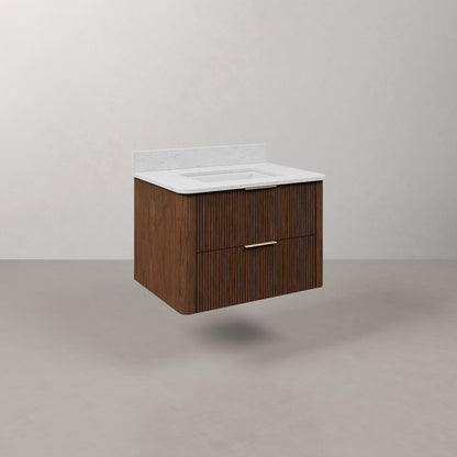 Eureka 30in Single Sink Freestanding Truffle Oak Bath Vanity with Carrara White Engineered Stone Top Pre-Assembled | Water Creation