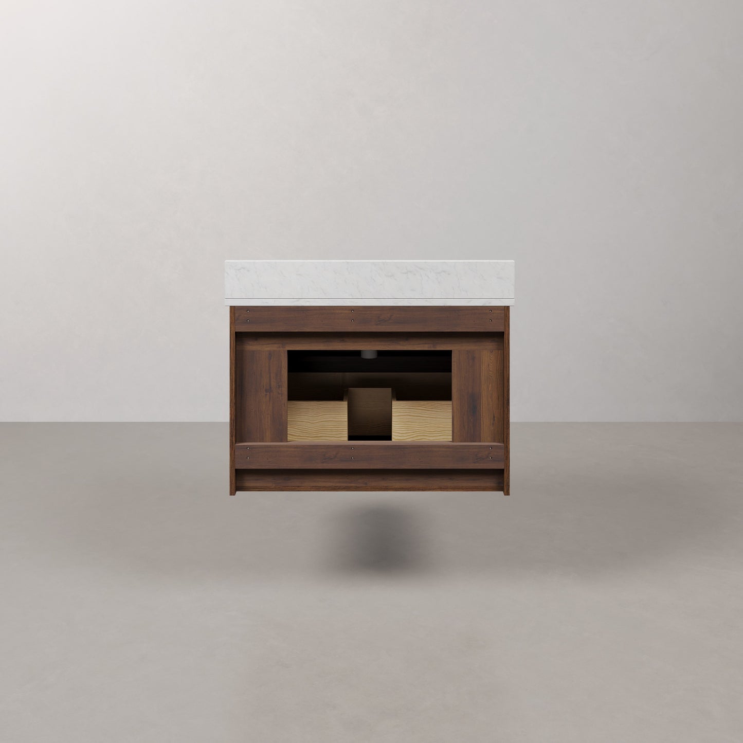 Eureka 30in Single Sink Freestanding Truffle Oak Bath Vanity with Carrara White Engineered Stone Top Pre-Assembled | Water Creation