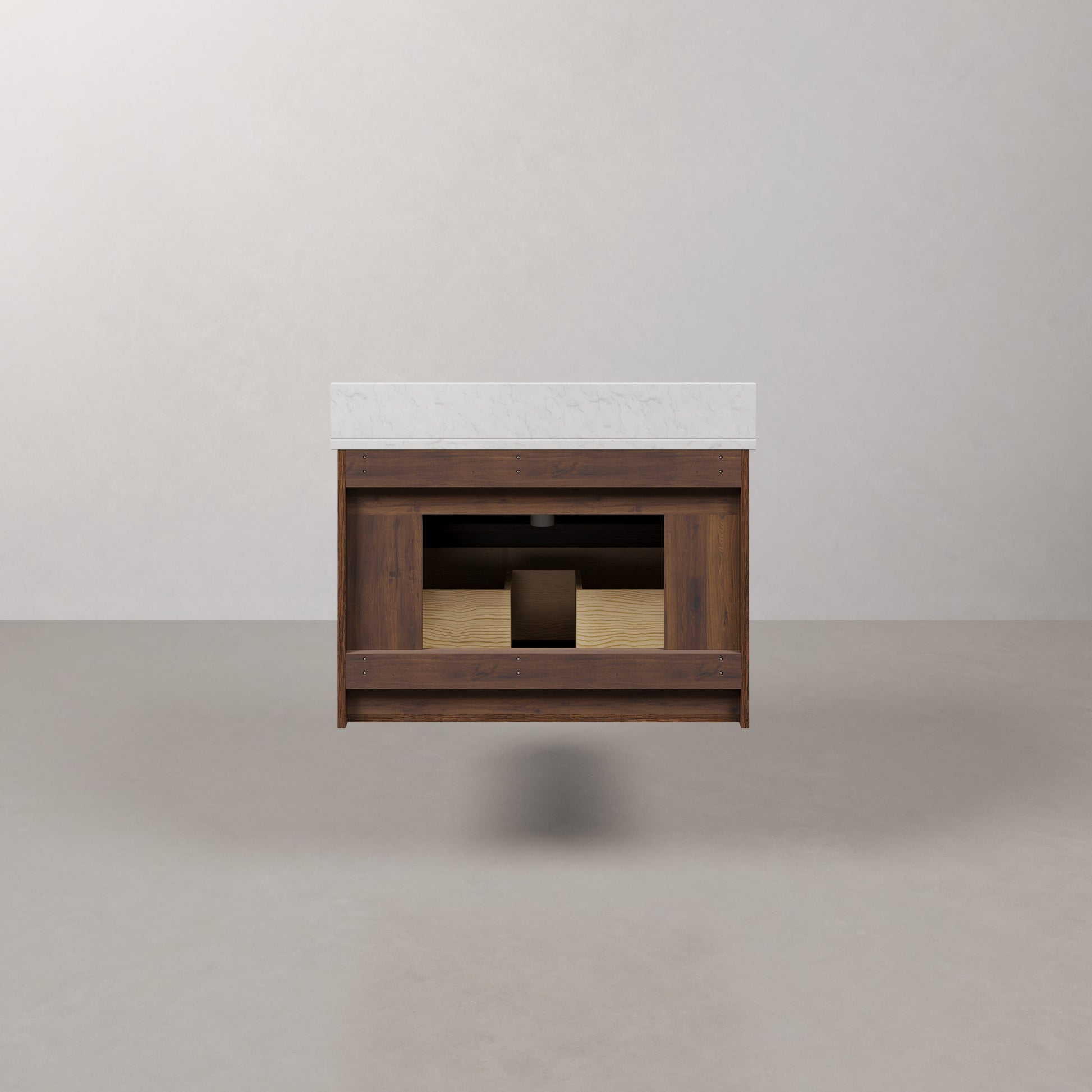 Eureka 30in Single Sink Freestanding Truffle Oak Bath Vanity with Carrara White Engineered Stone Top Pre-Assembled | Water Creation