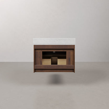 Eureka 30in Single Sink Freestanding Truffle Oak Bath Vanity with Carrara White Engineered Stone Top Pre-Assembled | Water Creation