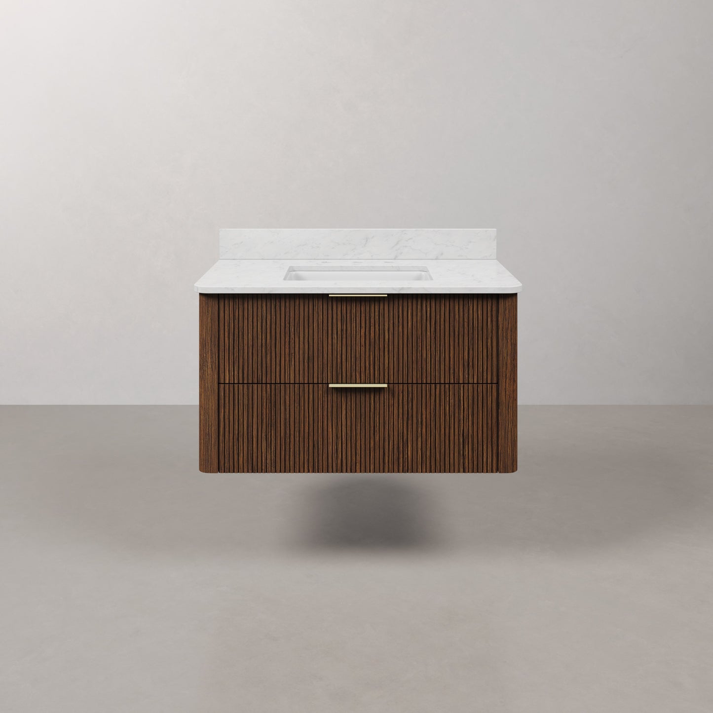 Eureka 36in Single Sink Freestanding Truffle Oak Bath Vanity with Carrara White Engineered Stone Top Pre-Assembled | Water Creation