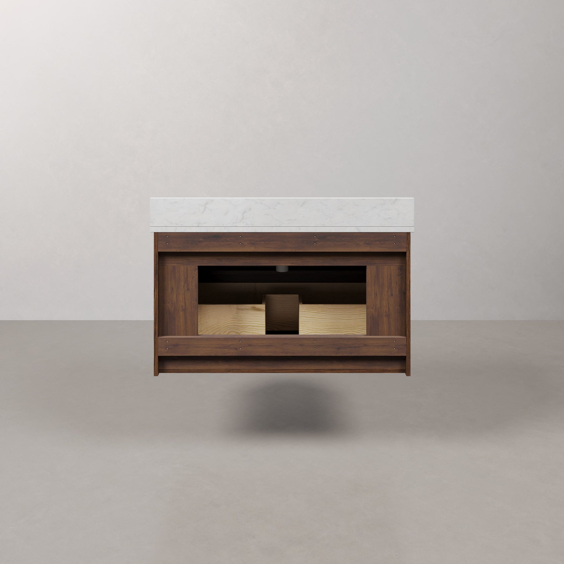 Eureka 36in Single Sink Freestanding Truffle Oak Bath Vanity with Carrara White Engineered Stone Top Pre-Assembled | Water Creation