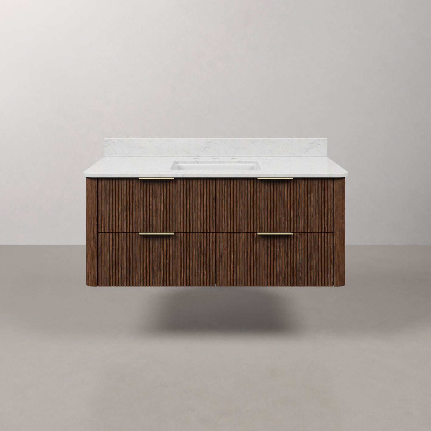 Eureka 48in Single Sink Freestanding Truffle Oak Bath Vanity with Carrara White Engineered Stone Top Pre-Assembled | Water Creation