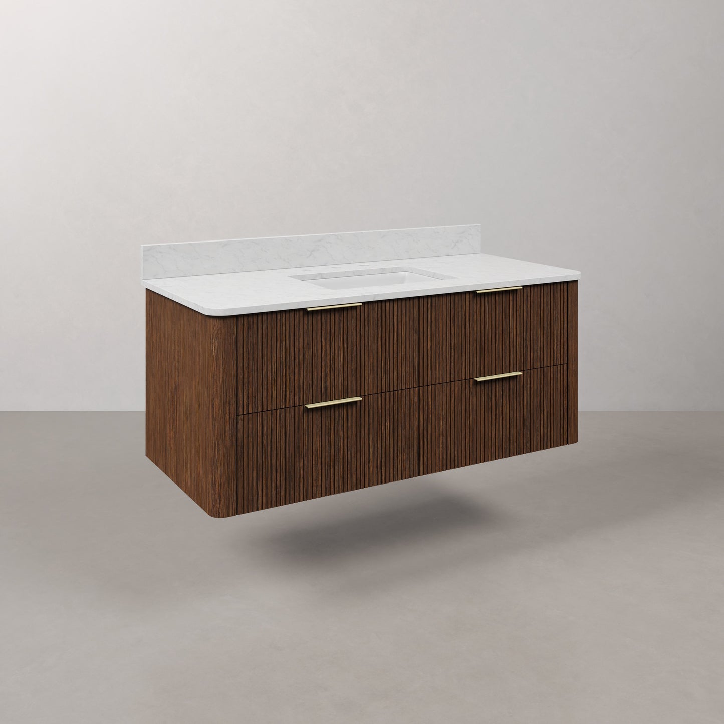Eureka 48in Single Sink Freestanding Truffle Oak Bath Vanity with Carrara White Engineered Stone Top Pre-Assembled | Water Creation