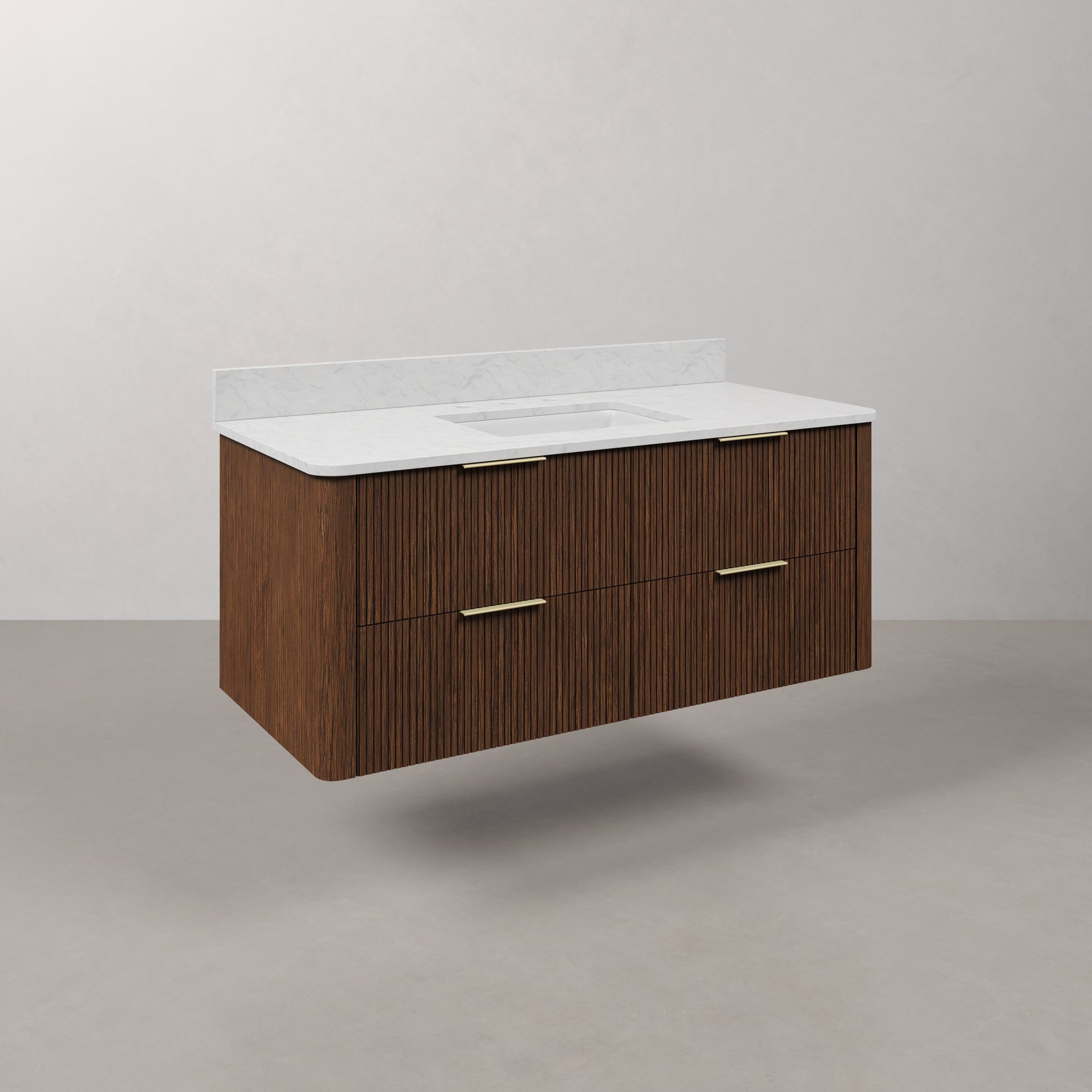 Eureka 48in Single Sink Freestanding Truffle Oak Bath Vanity with Carrara White Engineered Stone Top Pre-Assembled | Water Creation
