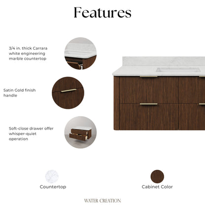 Eureka 48in Single Sink Freestanding Truffle Oak Bath Vanity with Carrara White Engineered Stone Top Pre-Assembled | Water Creation
