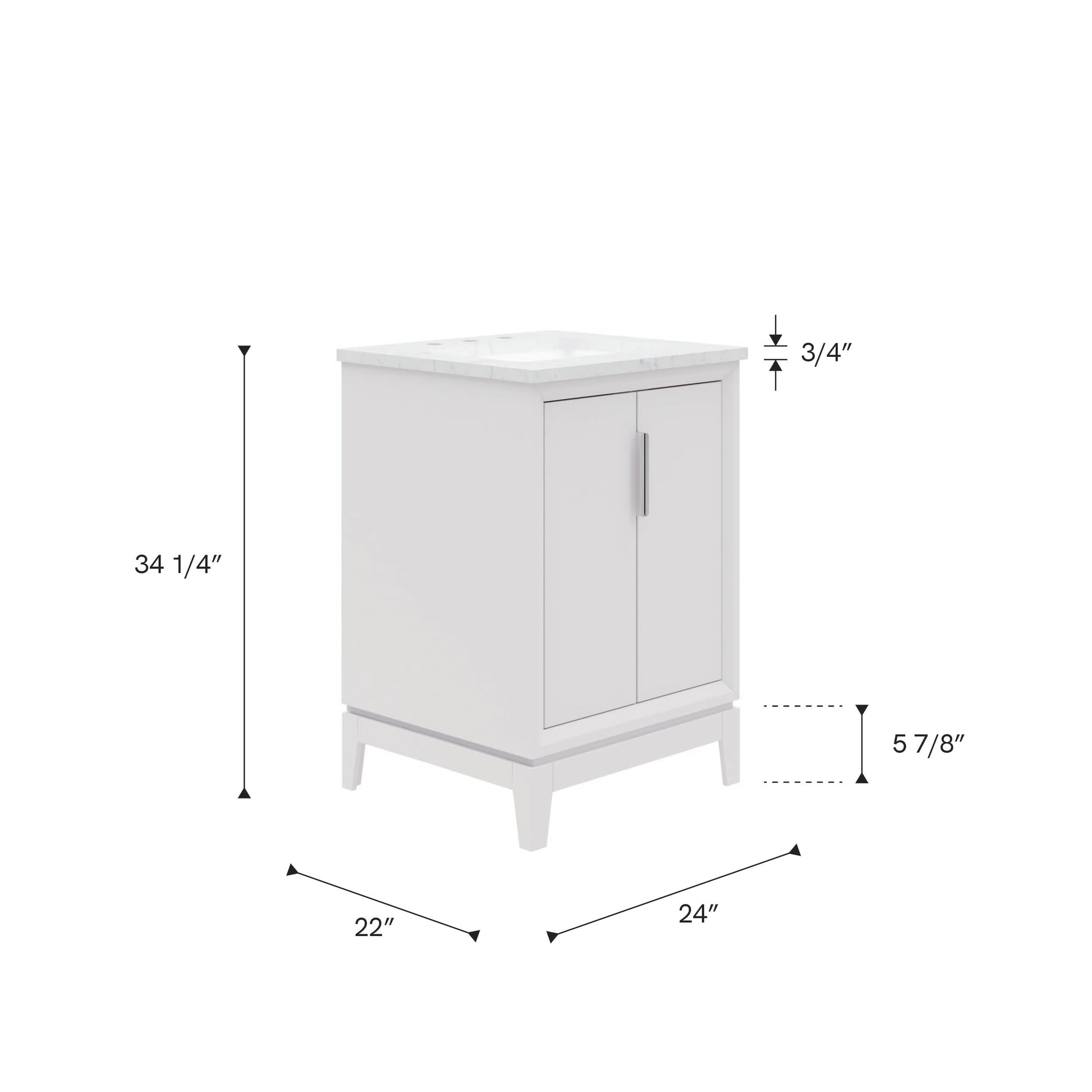 Elizabeth Collection 24 in. Bath Vanity in Pure White With Vanity Top in Carrara White Marble - Vanity Only | Water Creation