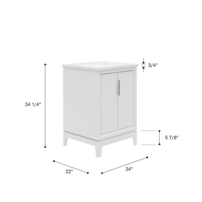 Elizabeth Collection 24 in. Bath Vanity in Pure White With Vanity Top in Carrara White Marble - Vanity Only | Water Creation