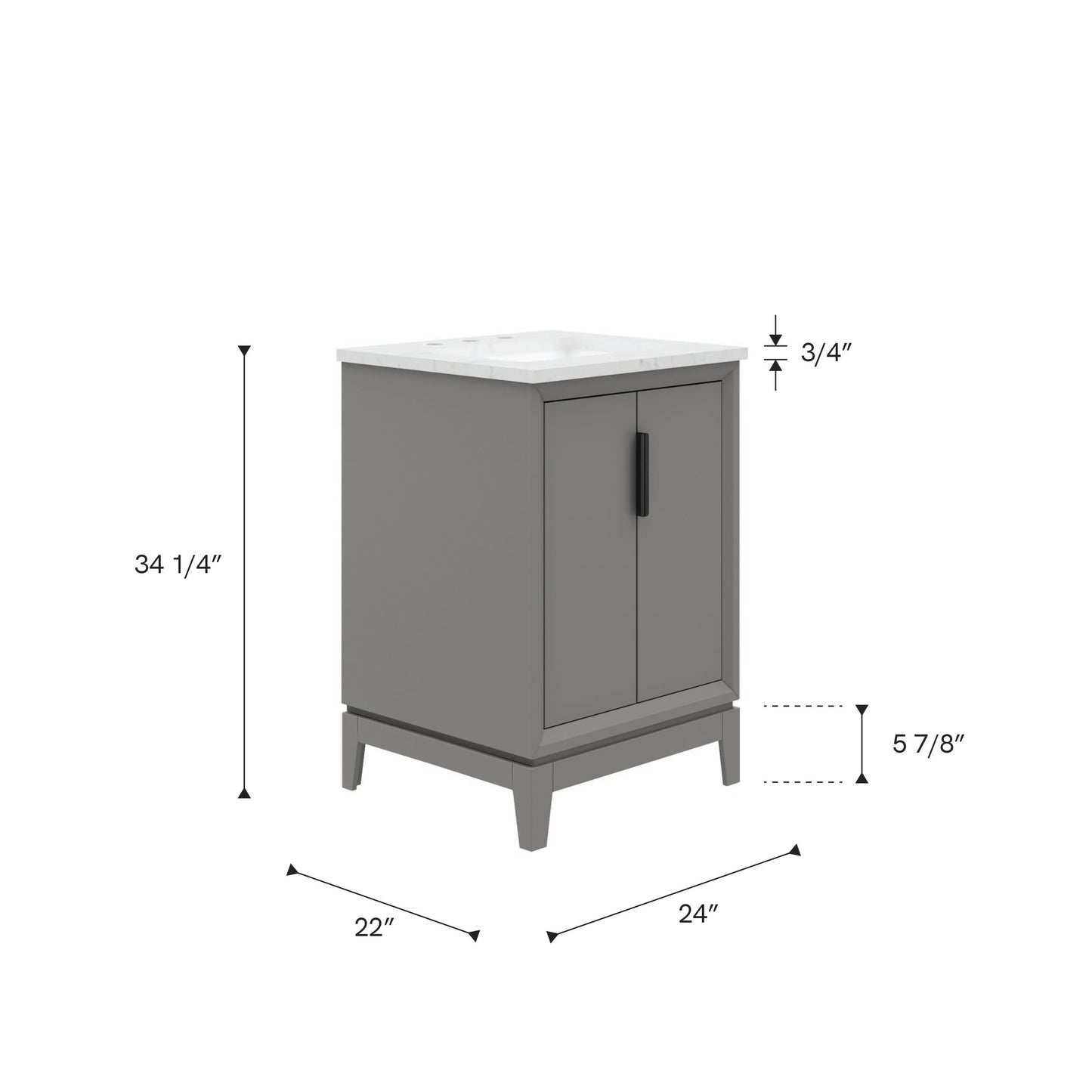 Elizabeth Collection 24 in. Bath Vanity in Cashmere Grey With Vanity Top in Carrara White Marble - Vanity Only | Water Creation