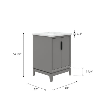 Elizabeth Collection 24 in. Bath Vanity in Cashmere Grey With Vanity Top in Carrara White Marble - Vanity Only | Water Creation