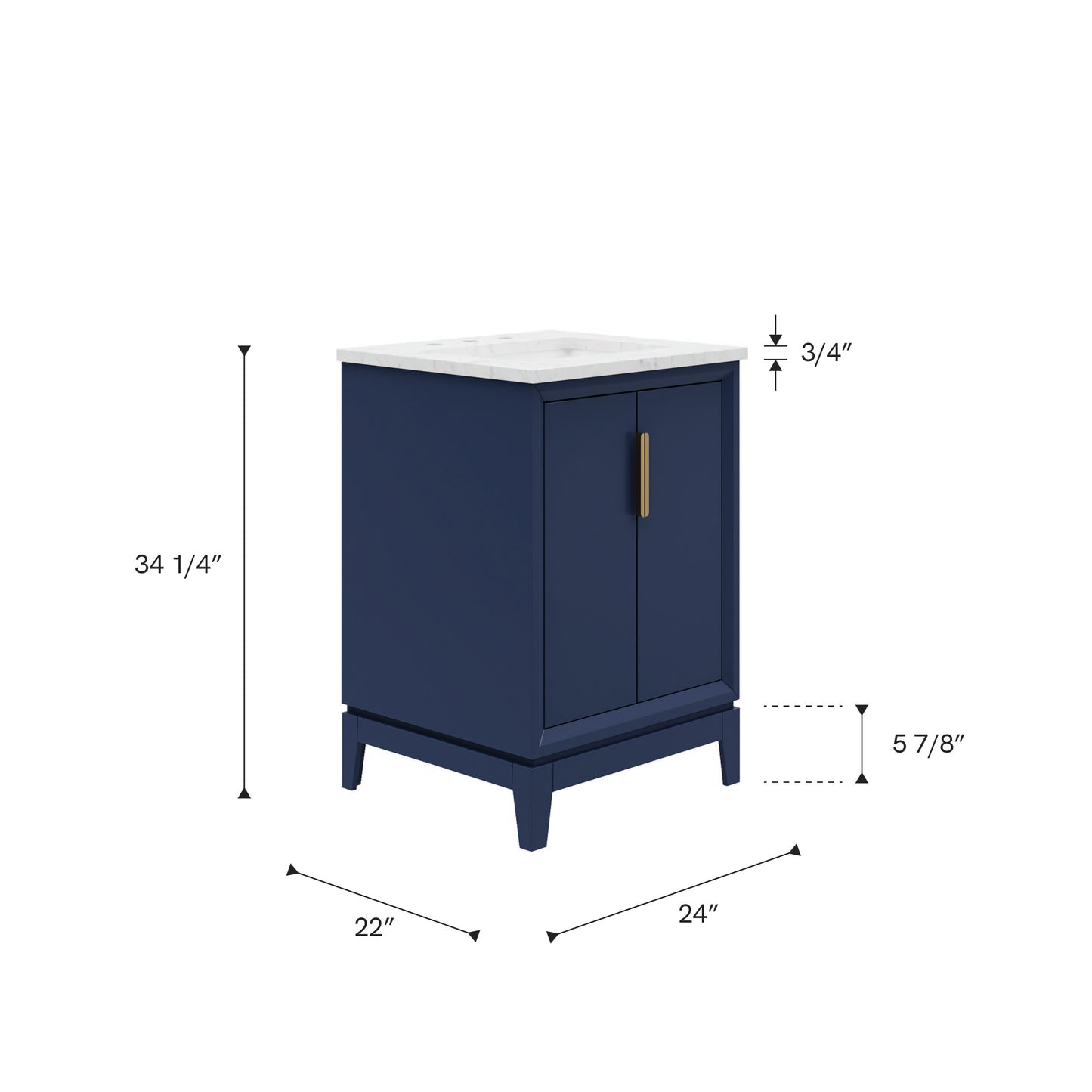 Elizabeth Collection 24 in. Bath Vanity in Monarch Blue With Vanity Top in Carrara White Marble - Vanity Only | Water Creation