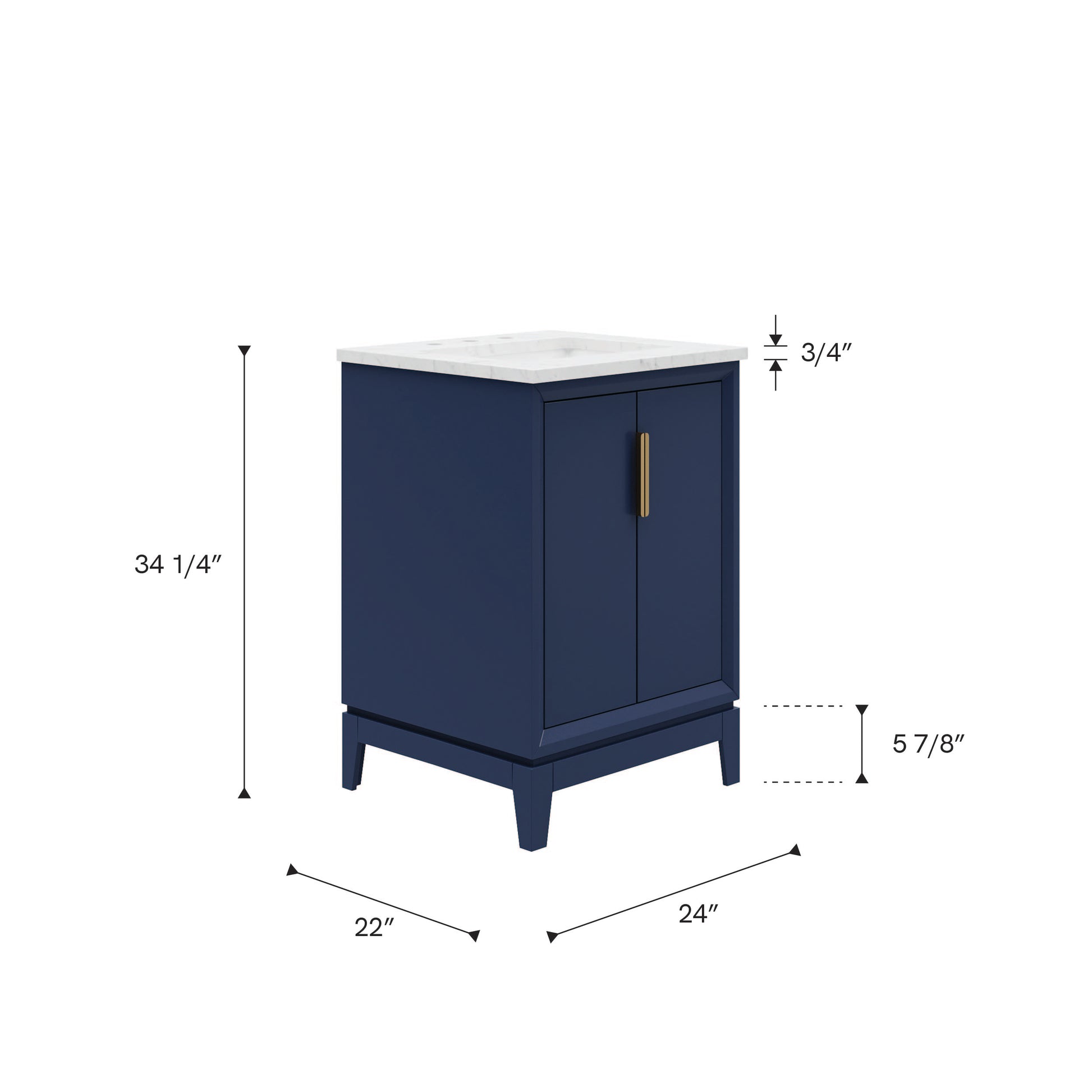 Elizabeth Collection 24 in. Bath Vanity in Monarch Blue With Vanity Top in Carrara White Marble - Vanity Only | Water Creation