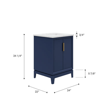 Elizabeth Collection 24 in. Bath Vanity in Monarch Blue With Vanity Top in Carrara White Marble - Vanity Only | Water Creation