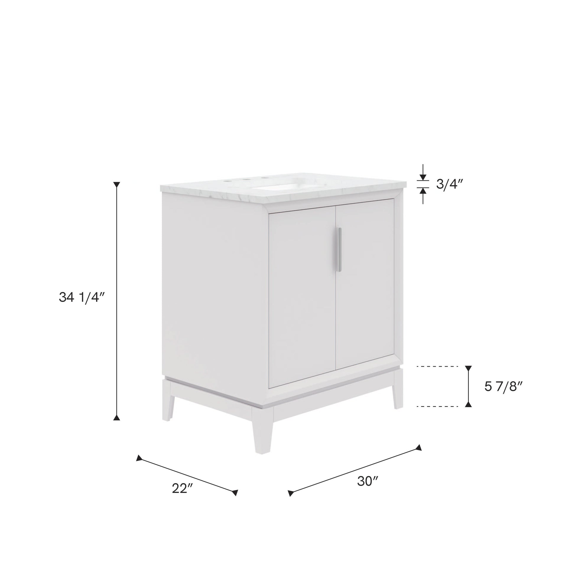 Elizabeth Collection 30 in. Bath Vanity in Pure White With Vanity Top in Carrara White Marble - Vanity Only | Water Creation