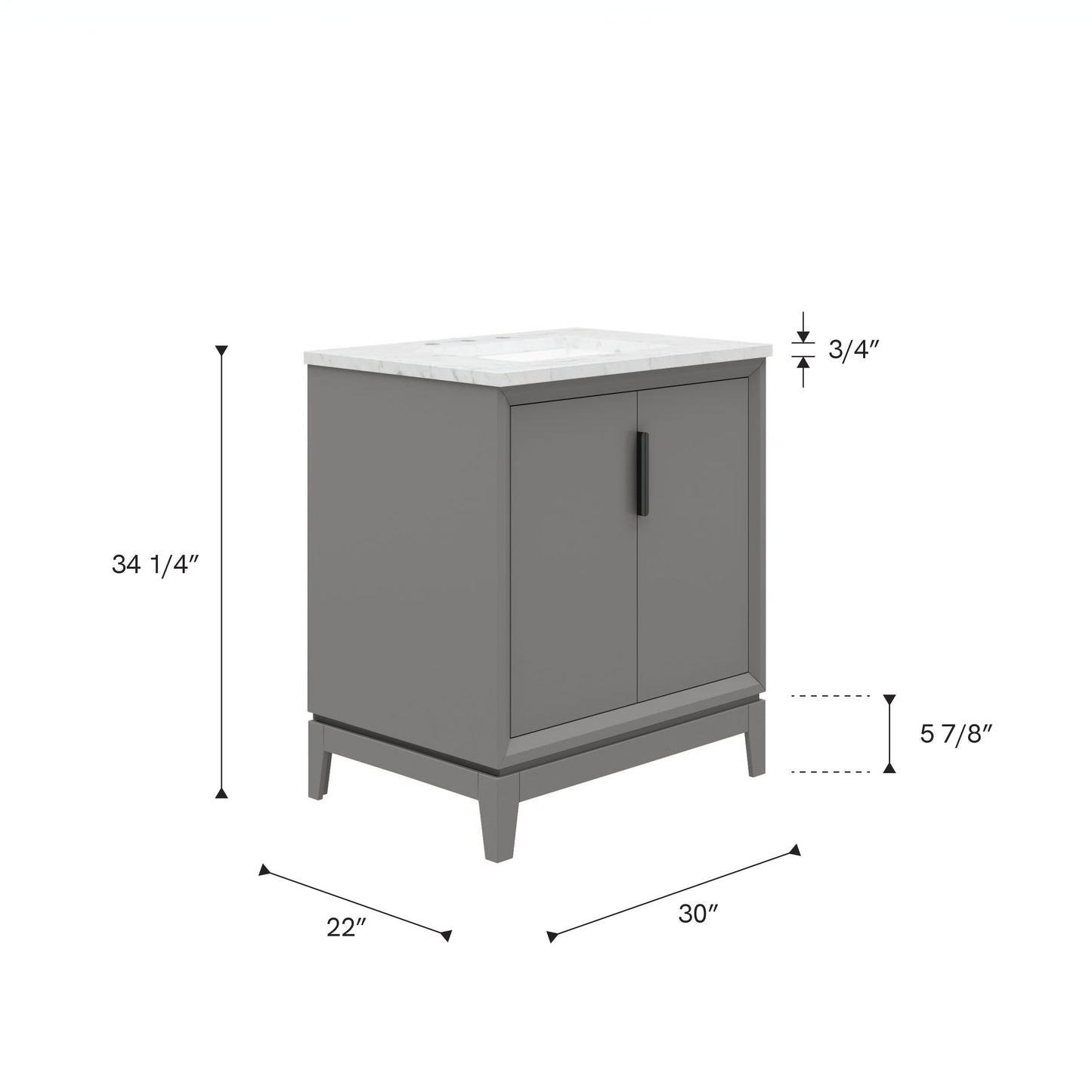 Elizabeth Collection 30 in. Bath Vanity in Cashmere Grey With Vanity Top in Carrara White Marble - Vanity Only | Water Creation
