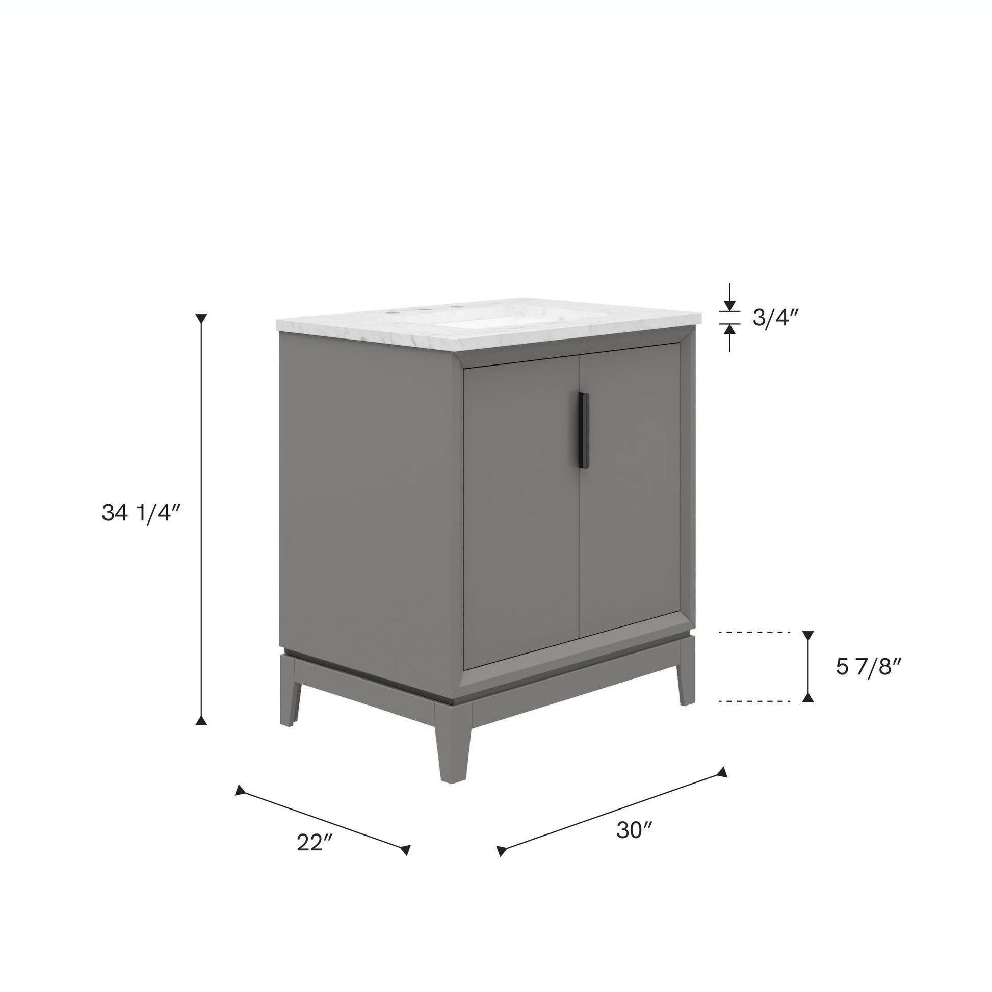 Elizabeth Collection 30 in. Bath Vanity in Cashmere Grey With Vanity Top in Carrara White Marble - Vanity Only | Water Creation