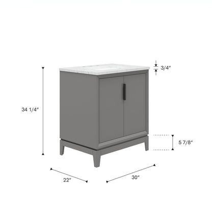 Elizabeth Collection 30 in. Bath Vanity in Cashmere Grey With Vanity Top in Carrara White Marble - Vanity Only | Water Creation