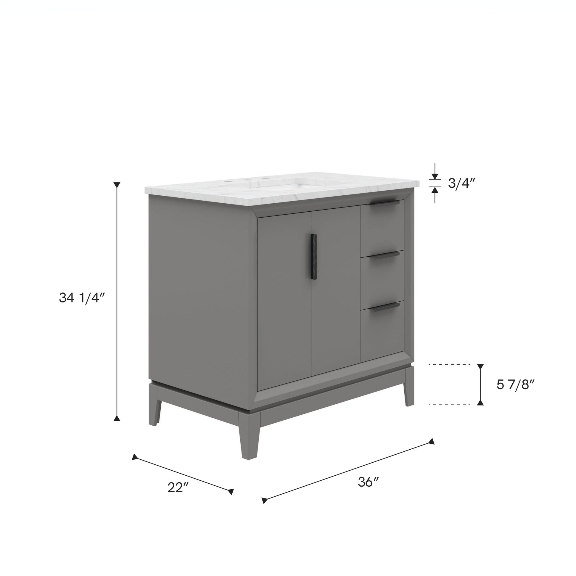 Elizabeth Collection 36 in. Bath Vanity in Cashmere Grey With Vanity Top in Carrara White Marble - Vanity Only | Water Creation