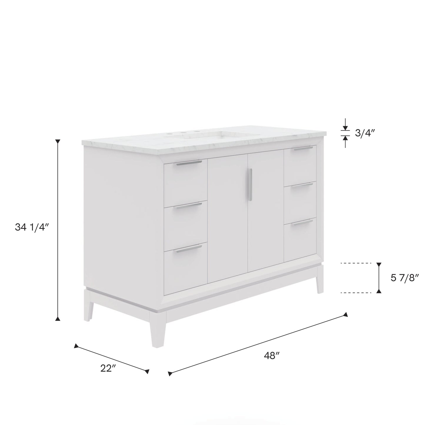 Elizabeth Collection 48 in. Bath Vanity in Pure White With Vanity Top in Carrara White Marble - Vanity Only | Water Creation