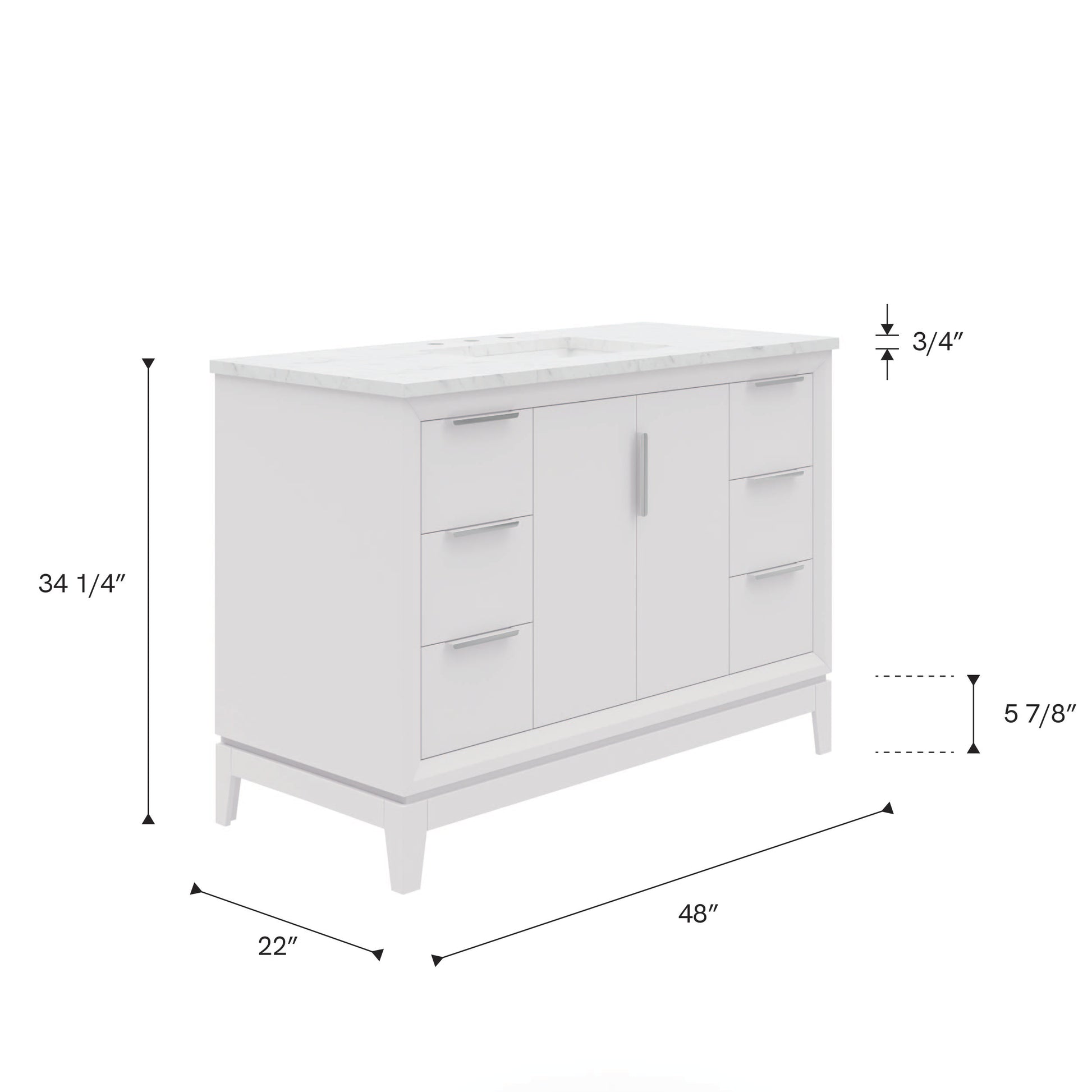 Elizabeth Collection 48 in. Bath Vanity in Pure White With Vanity Top in Carrara White Marble - Vanity Only | Water Creation