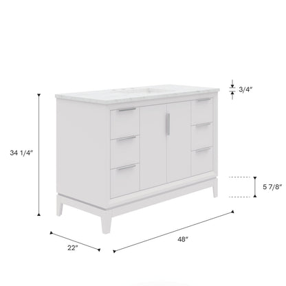 Elizabeth Collection 48 in. Bath Vanity in Pure White With Vanity Top in Carrara White Marble - Vanity Only | Water Creation