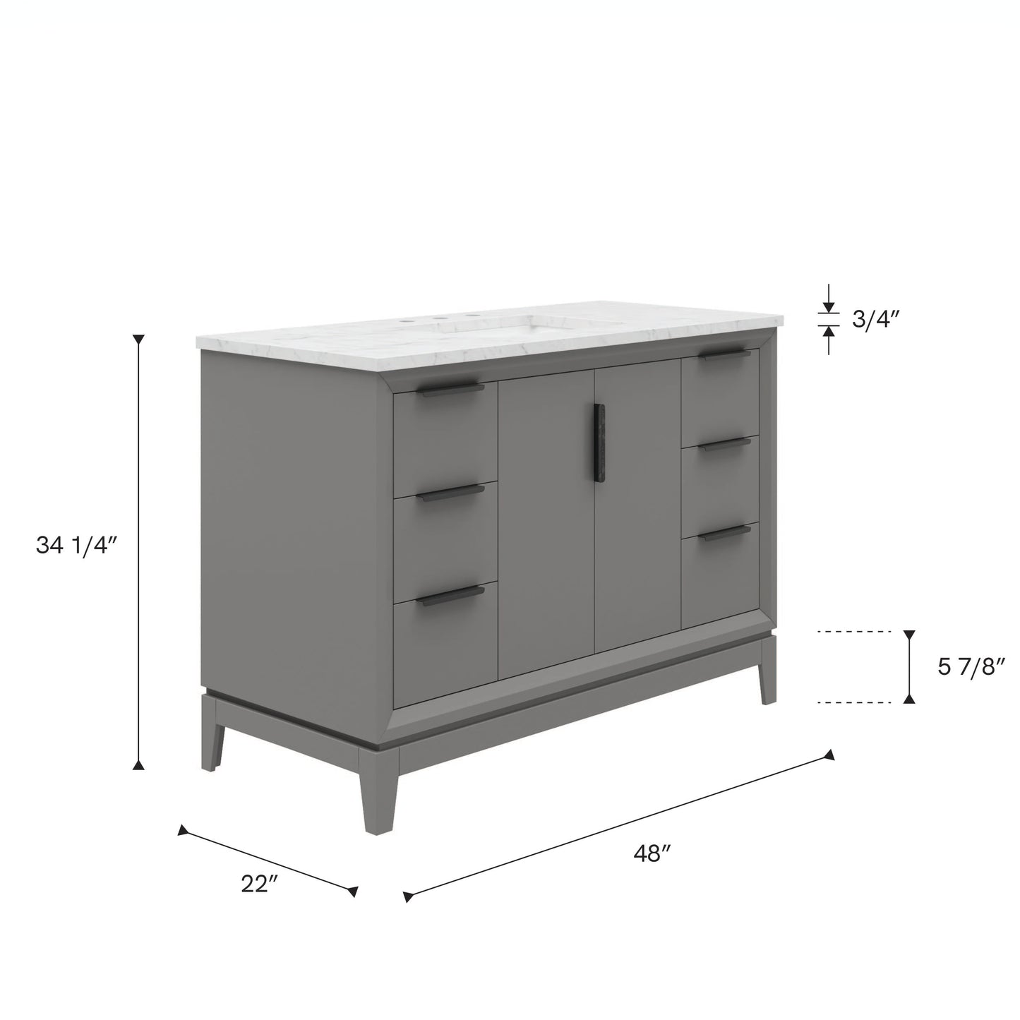 Elizabeth Collection 48 in. Bath Vanity in Cashmere Grey With Vanity Top in Carrara White Marble - Vanity Only | Water Creation