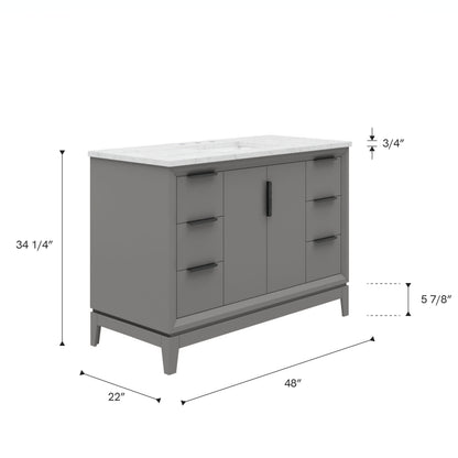 Elizabeth Collection 48 in. Bath Vanity in Cashmere Grey With Vanity Top in Carrara White Marble - Vanity Only | Water Creation
