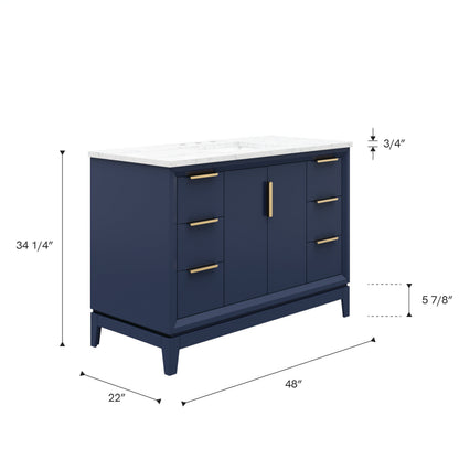 Elizabeth 48 in. Monarch Blue With Carrara White Marble Vanity Top With Ceramics White Basins | Water Creation