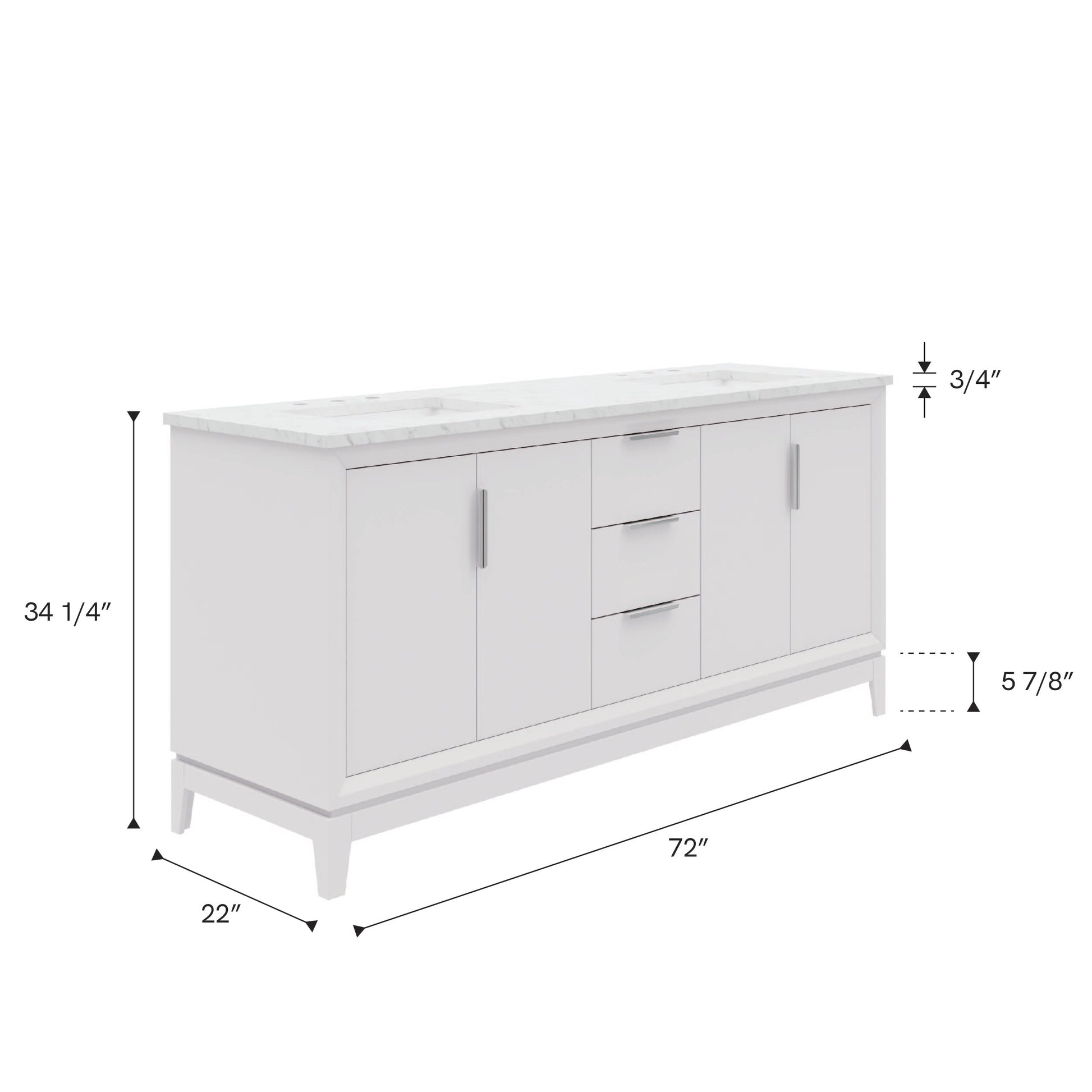 Elizabeth 72 in. Pure White With Carrara White Marble Vanity Top With Ceramics White Basins | Water Creation