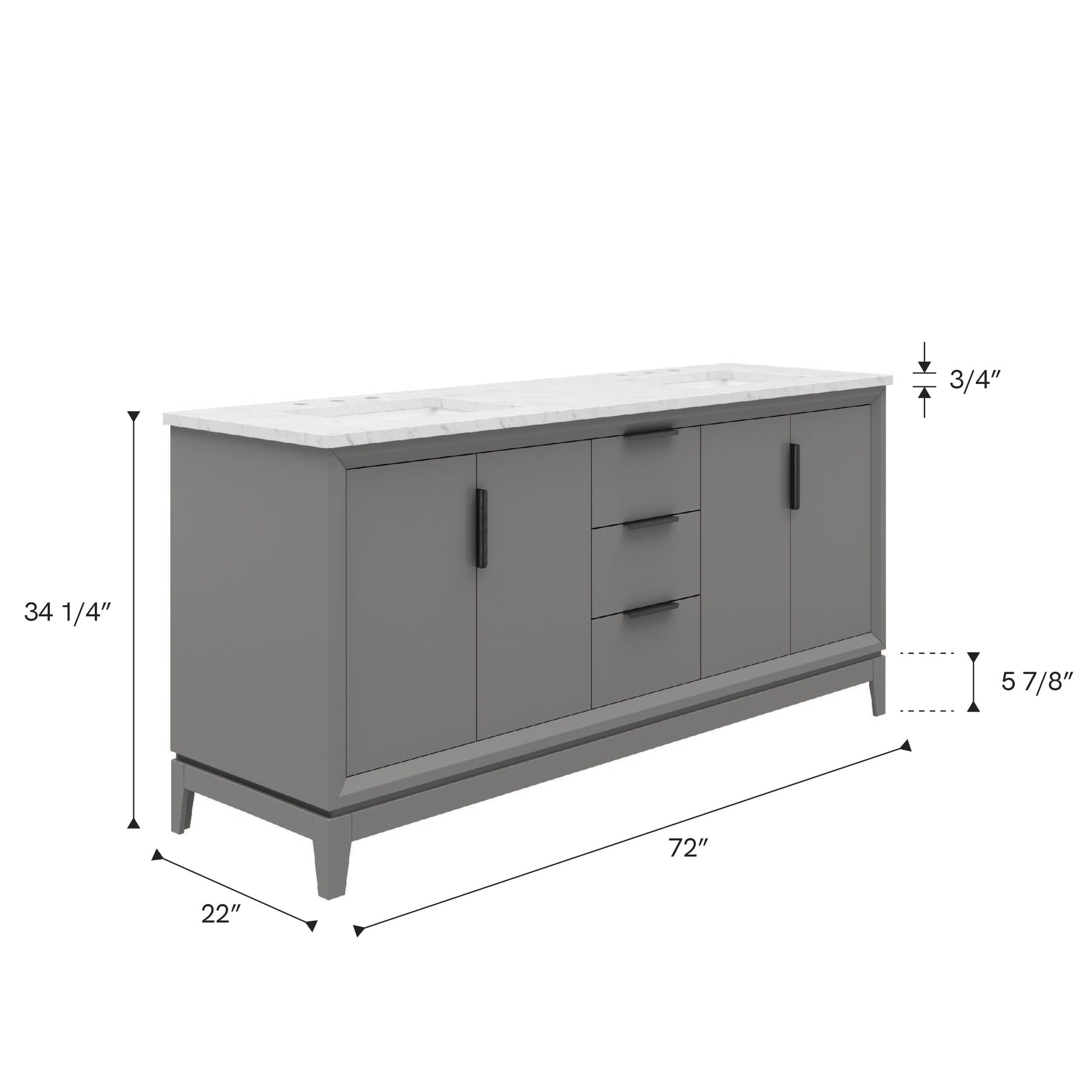 Elizabeth 72 in. Cashmere Grey With Carrara White Marble Vanity Top With Ceramics White Basins | Water Creation