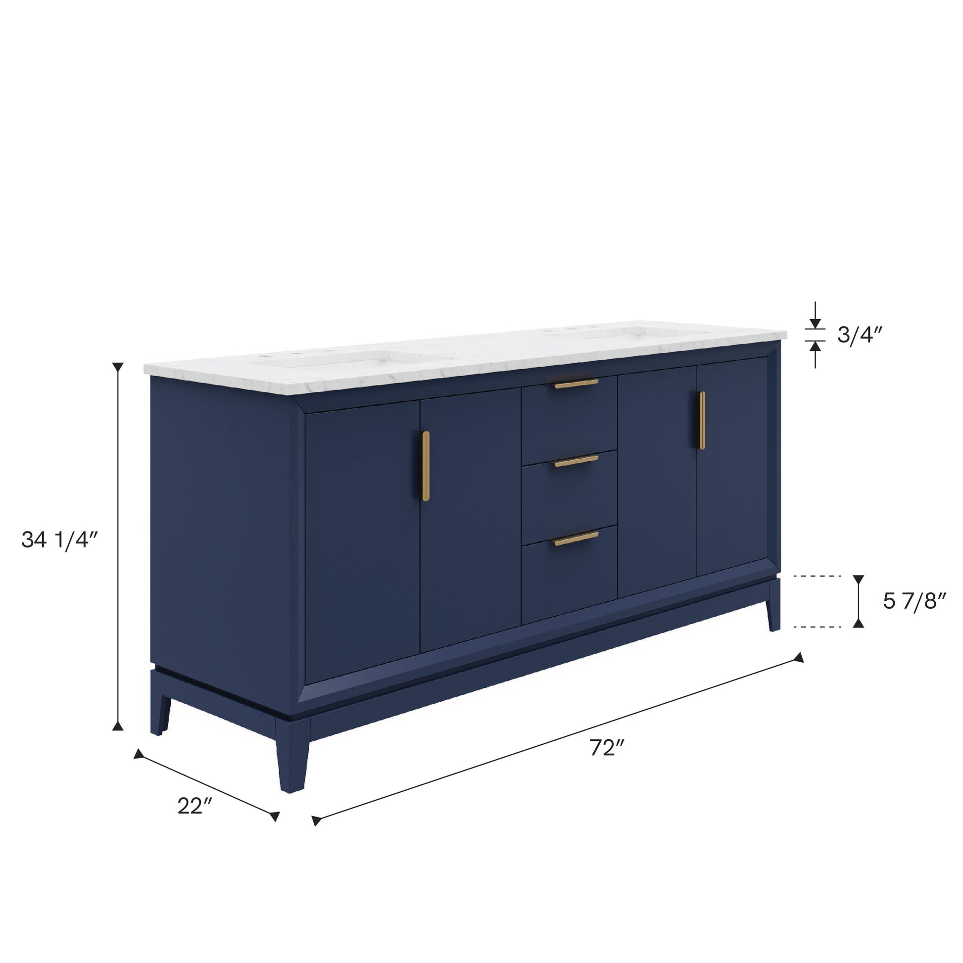 Elizabeth 72 in. Monarch Blue With Carrara White Marble Vanity Top With Ceramics White Basins | Water Creation