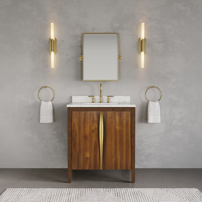 Ferrero 30 in. W  Single Sink Bath Vanity in Noir Juglans with Carrara White Marble Top with White Basin | Water Creation