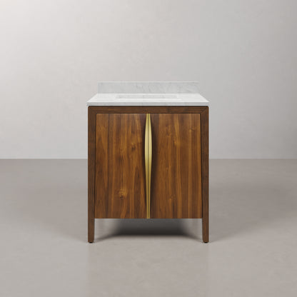 Ferrero 30 in. W  Single Sink Bath Vanity in Noir Juglans with Carrara White Marble Top with White Basin | Water Creation