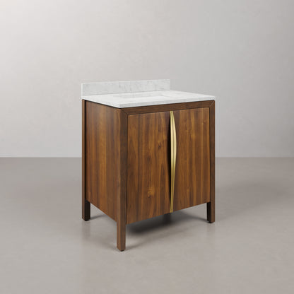 Ferrero 30 in. W  Single Sink Bath Vanity in Noir Juglans with Carrara White Marble Top with White Basin | Water Creation