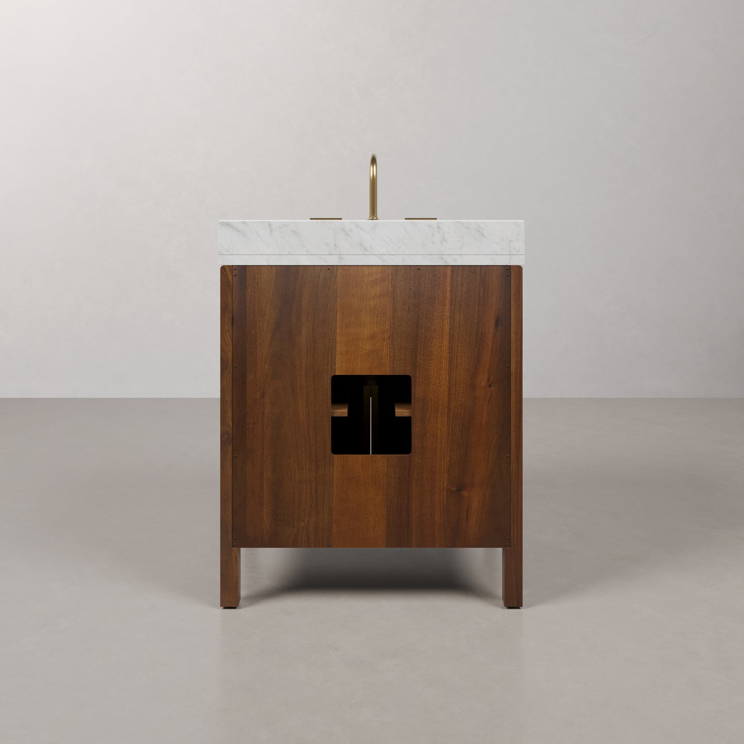 Ferrero 30 in. W  Single Sink Bath Vanity in Noir Juglans with Carrara White Marble Top with White Basin | Water Creation