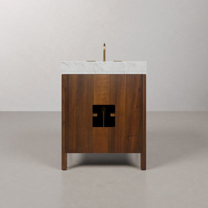 Ferrero 30 in. W  Single Sink Bath Vanity in Noir Juglans with Carrara White Marble Top with White Basin | Water Creation